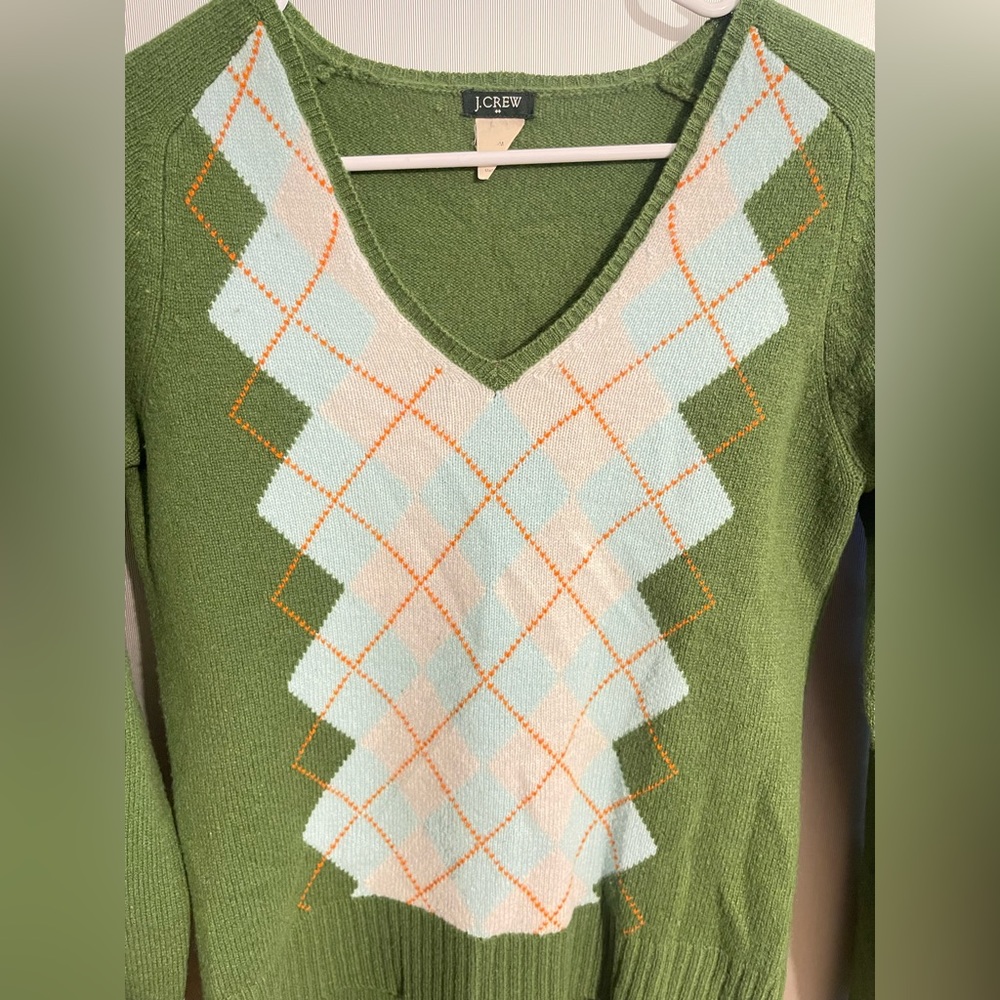 J. Crew Argyle green lambs wool Sweater